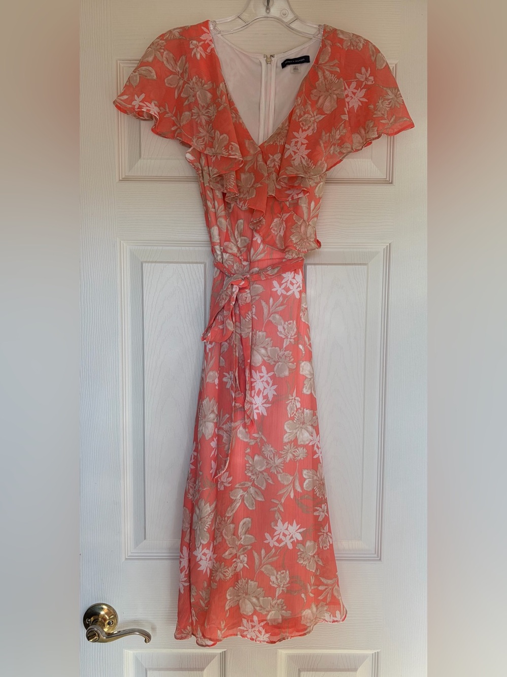 Tommy Hilfiger Coral Floral Belted Dress - White & Tan Print